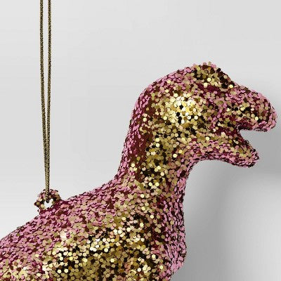  5" Christmas Plastic Chunky Glitter Pink Dinosaur Ornament - Wondershop™