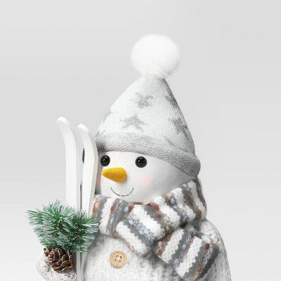  19.25" Fabric Snowman Figurine With Skis - Wondershop™ White