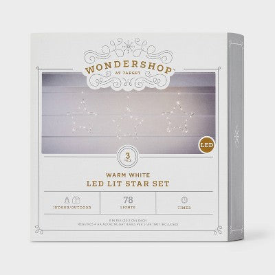  3pk 12in Lighted Window Curtain Stars Christmas Novelty Silhouette Lights Warm White - Wondershop™