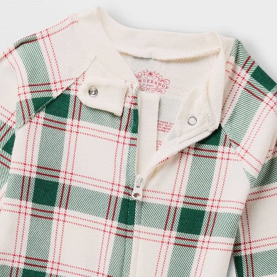  Baby Plaid Ribbed Holiday Matching Family Footed Pajama - Wondershop™ Cream