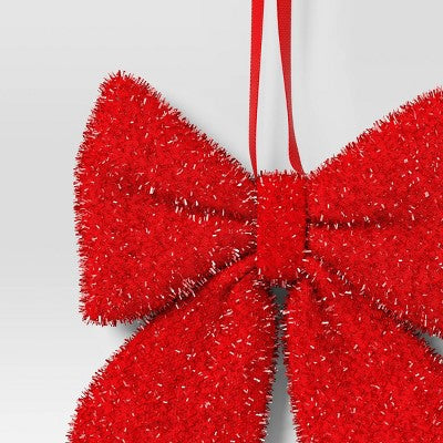  6.5" Christmas Tinsel Bow Ornament Red - Wondershop™