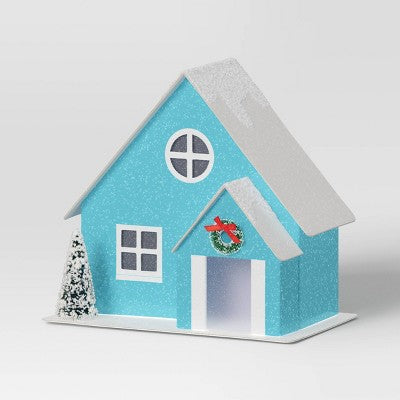  12pc Battery Operated Glittered Paper Christmas Village Set With Bottle Brush Trees And Snowmen - Wondershop™ White/Pink/Blue