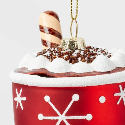  Glass Hot Cocoa Mug Christmas Tree Ornament Red - Wondershop™: Whipped Cream Detail, Indoor Decoration