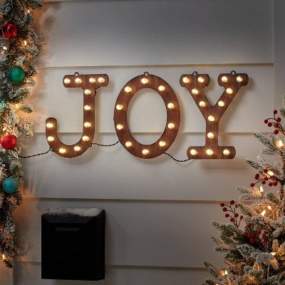  Hanging Lit 'JOY' Sign Brushed Bronze With Warm White Lights - Wondershop™