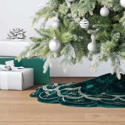  48" Christmas Dia Art Deco Embellished Soft Velvet Tree Skirt Green - Wondershop™