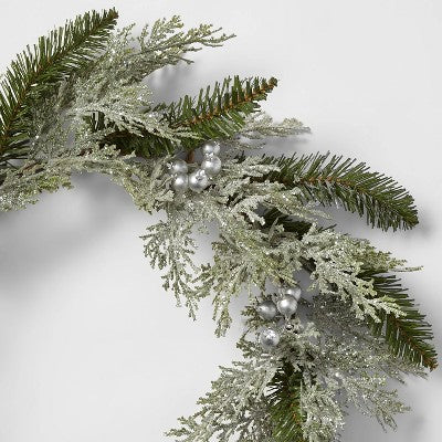  22" Glittered Cedar Artificial Christmas Wreath With Metallic Silver Berries - Wondershop™