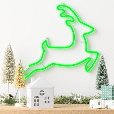  Christmas Faux Neon Leaping Green Deer - Wondershop™