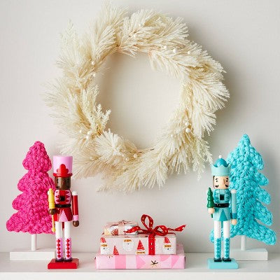  22" Flocked Faux Pampas Grass Hard Needle Artificial Christmas Wreath With Pearl Berries Ivory - Wondershop™