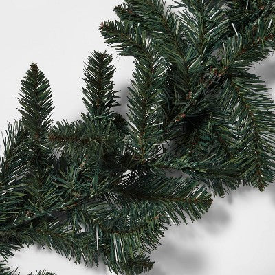 9' Battery Operated Pre-Lit Artificial Pine Christmas Garland Green With Dual Color LED Lights - Wondershop™