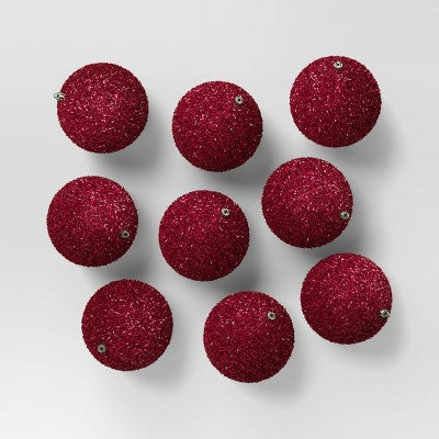  9ct 80mm Christmas Flocked Ball Ornament Set - Wondershop™