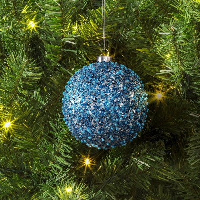  4" Christmas Chunkey Glitter Ball Ornament Light Blue - Wondershop™