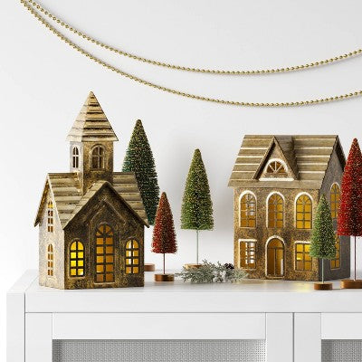  Christmas Lit Metal Church Decor Champagne Gold - Wondershop™