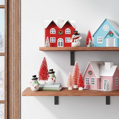  12pc Battery Operated Glittered Paper Christmas Village Set With Bottle Brush Trees And Snowmen - Wondershop™ White/Pink/Blue