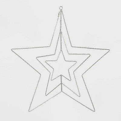  22.5" 287ct LED 3D Silver Star Dewdrop Christmas String Lights Warm White With Silver Wire - Wondershop™