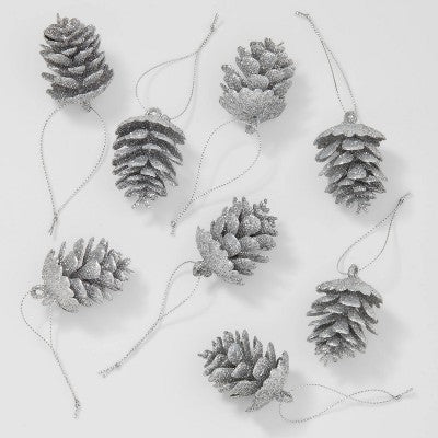  8ct Glittered Pinecone Christmas Tree Ornament Set - Wondershop™