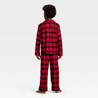  Kids' Plaid Long Sleeve Shirt And Pants Holiday Matching Family Pajama Set - Wondershop™ Red/Black