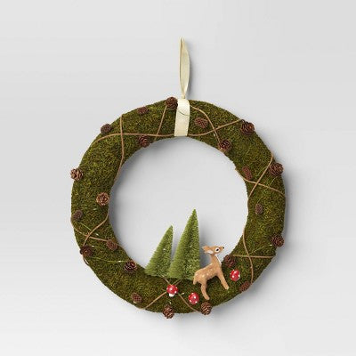  16" Battery Operated Lit Woodland Scene Moss Artificial Christmas Wreath Green - Wondershop™