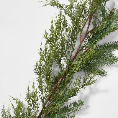  9' Pre-Lit Battery Operated LED Artificial Mixed Greenery Christmas Garland Warm White Lights - Wondershop™