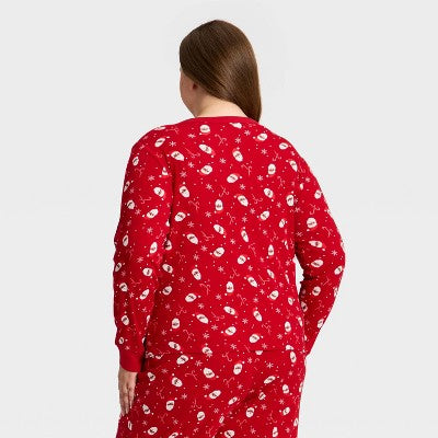  Women's Santa Print Ribbed Long Sleeve Holiday Matching Family Pajama Shirt - Wondershop™ Red