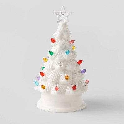  6.875" Battery Operated Lit Ceramic Christmas Tree White - Wondershop™