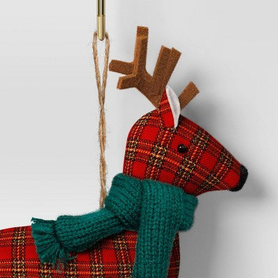  Christmas Fabric Deer Ornament Red Plaid - Wondershop™