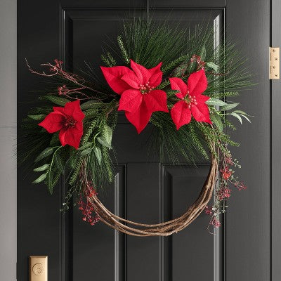  24" Poinsettia Flower And Vine Artificial Christmas Wreath Red - Wondershop™
