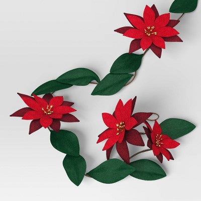  Christmas Fabric Poinsettia Garland Decor - Wondershop™