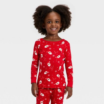  Toddler Santa Print Ribbed Long Sleeve Shirt And Pants Holiday Matching Family Pajama Set - Wondershop™ Red