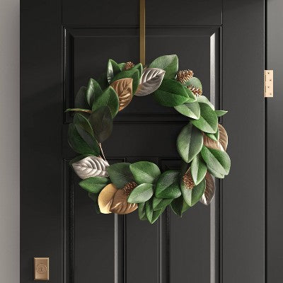  20" Magnolia Leaf With Pinecones Artificial Christmas Wreath Green/Gold - Wondershop™