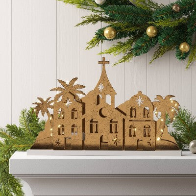  9.3" Christmas Lit Houses And Mountains Scene Decor - Wondershop™