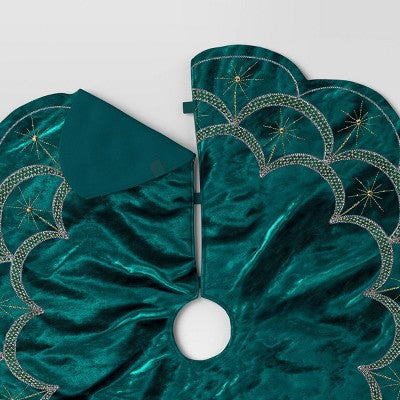  48" Christmas Dia Art Deco Embellished Soft Velvet Tree Skirt Green - Wondershop™
