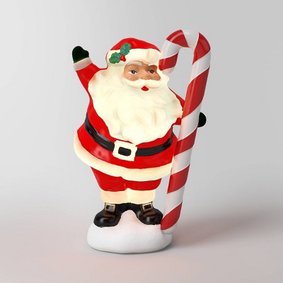  12" Battery Operated Lit Santa Figurine With Candy Cane - Wondershop™