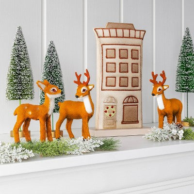  3ct Faux Fur Deer Set Decorative Christmas Figurines Brown - Wondershop™