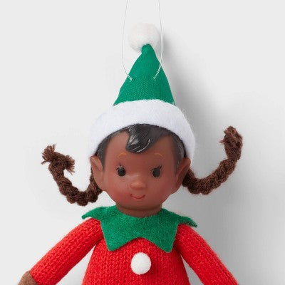  Fabric Elf Child With Braids And Green Hat Christmas Tree Ornament - Wondershop™: Indoor Use, No Battery Required