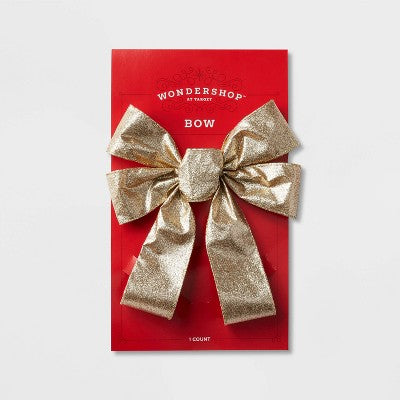  Glitter Fabric Christmas Bow Gold - Wondershop™