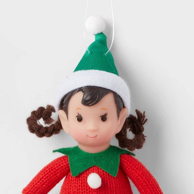  Fabric Elf Child With Braids And Green Hat Christmas Tree Ornament - Wondershop™: Indoor Holiday Decor, Polyester, 9" Height