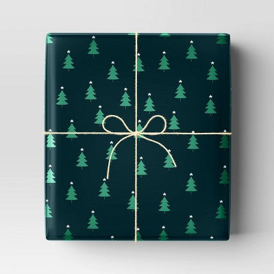  40" 125 Sq Ft Christmas Roll Wrap Trees On Green - Wondershop™