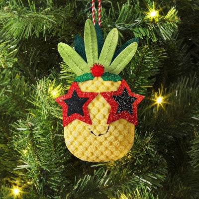  5" Christmas Fabric Pineapple Fruit Ornament - Wondershop™