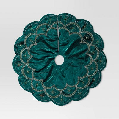  48" Christmas Dia Art Deco Embellished Soft Velvet Tree Skirt Green - Wondershop™