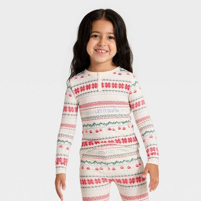  Toddler "Let It Snow" Fair Isle Cozy Knit Long Sleeve Shirt And Pants Holiday Matching Family Pajama Set - Wondershop™ Cream