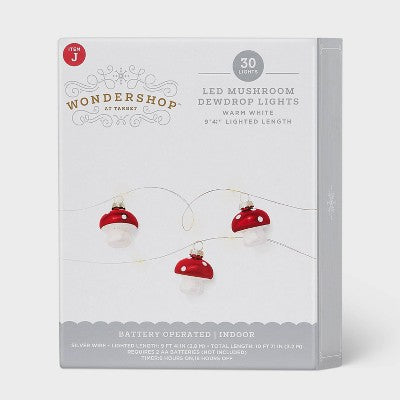  30ct LED Dewdrop With Red Mushrooms Christmas Indoor Novelty String Lights Warm White With Silver Wire - Wondershop™: Fairy Lights