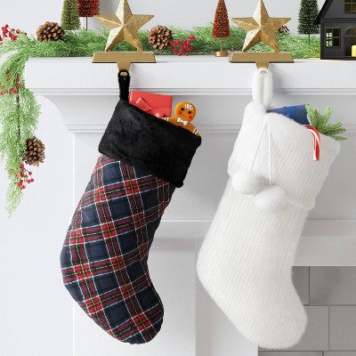  20" Christmas Plaid Stocking With Cuff Dark Blue - Wondershop™