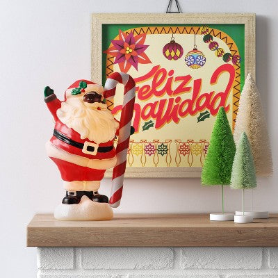  12" Battery Operated Lit Santa Figurine With Candy Cane - Wondershop™