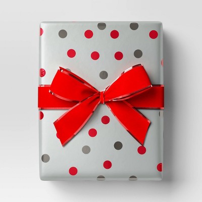  30” 25 Sq Ft Christmas Roll Wrap Red Gray Silver Dot - Wondershop™