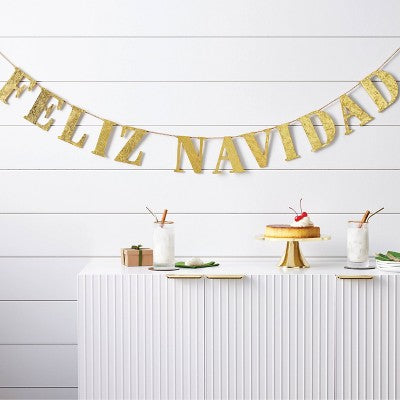  6' Wood 'Feliz Navidad' Christmas Word Garland Gold - Wondershop™: Horizontal Ready-to-Hang Decor