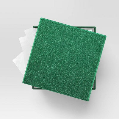  Christmas Wrap Essentials Medium Square Box Green Glitter - Wondershop™