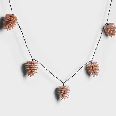  10ct LED Battery Operated Sugared Pinecone Christmas Indoor/Outdoor Novelty String Lights Warm White With Green Wire - Wondershop™