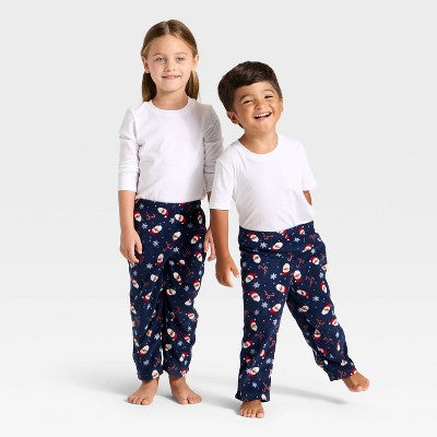  Toddler Santa Print Microfleece Holiday Matching Family Pajama Pants - Wondershop™ Blue