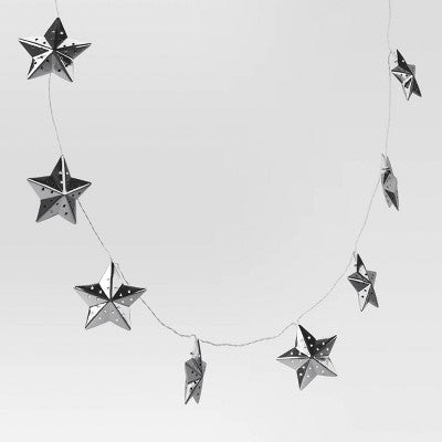 10ct LED Battery Operated Silver Star Christmas Novelty String Lights Warm White - Wondershop™