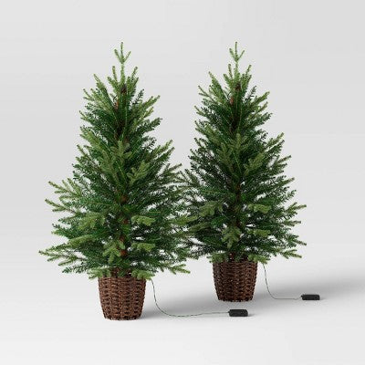  2pc 3' Pre-Lit Potted Balsam Fir Artificial Christmas Trees Warm LED White Lights - Wondershop™
